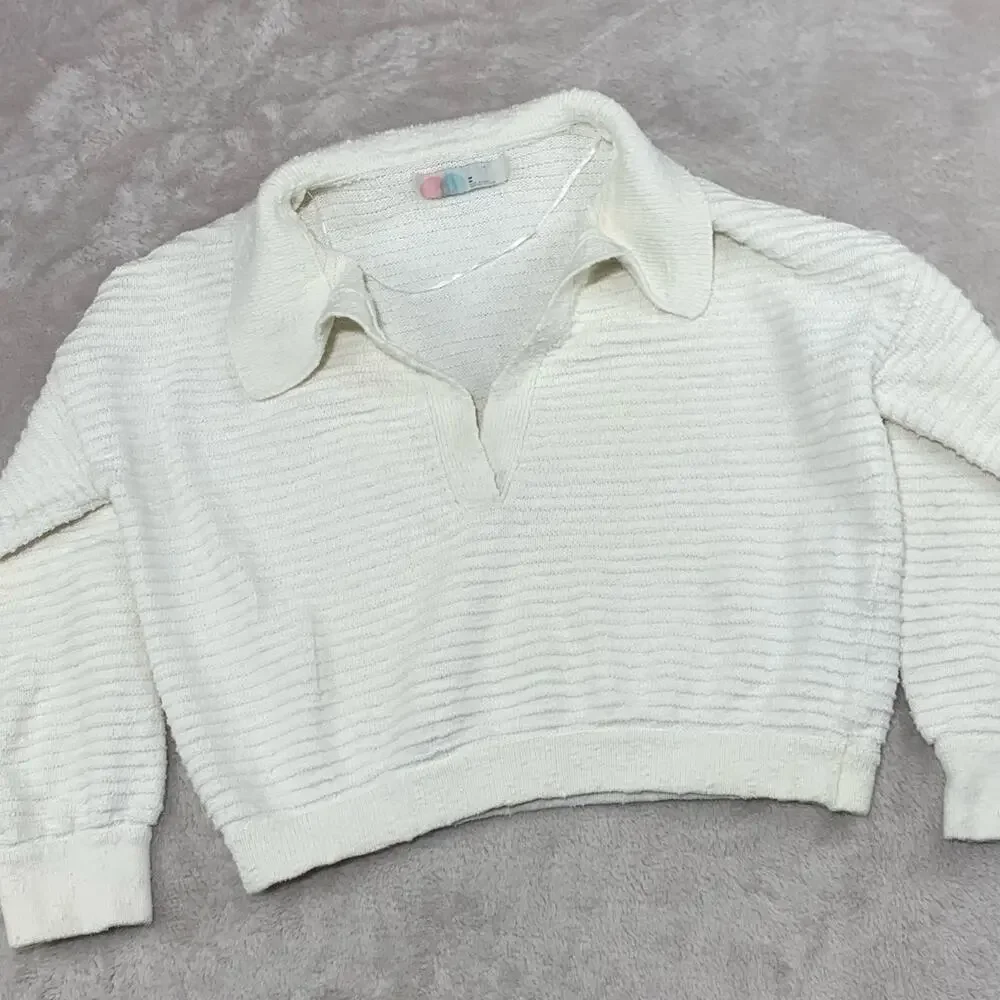 Free People FP Beach Carter Sweater sz Medium Ivory White Coastal Collar Plunge